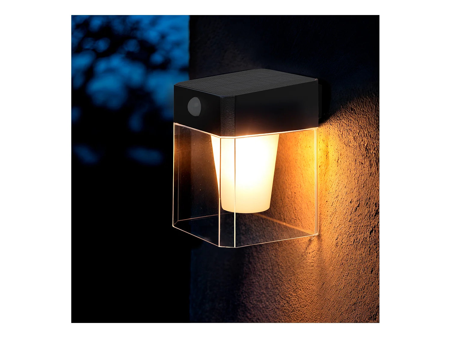 Aplique de Pared Exterior Solar LED 1,5W Aluminio con Sensor de Movimiento Efren Square Negro