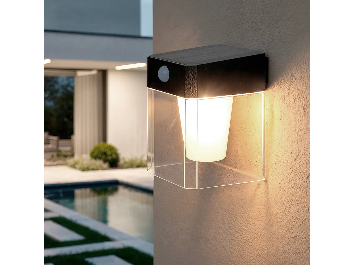 Applique da Parete per Esterni Solare LED 1,5W Alluminio con Sensore di Movimento Efren Square Nero