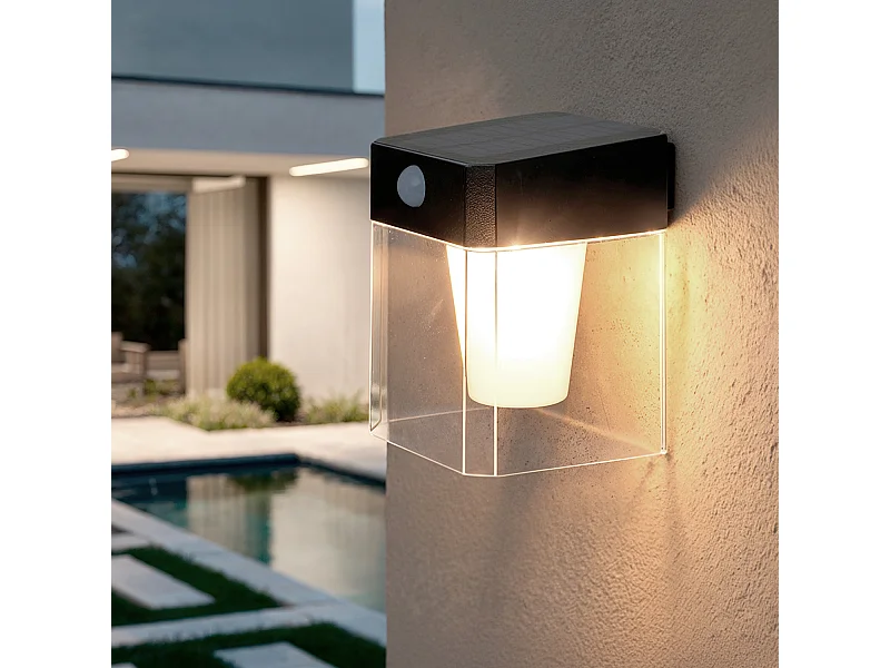 Applique Murale Extérieure Solaire LED 1,5W Aluminium avec Détecteur de Mouvement Efren Square Noir