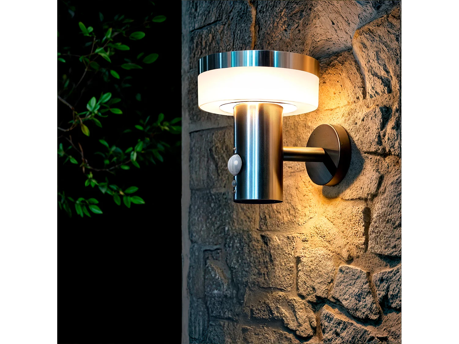 Aplique de Pared Exterior Solar LED 1,5W Acero Inoxidable con Sensor de Movimiento Ashier Plateado