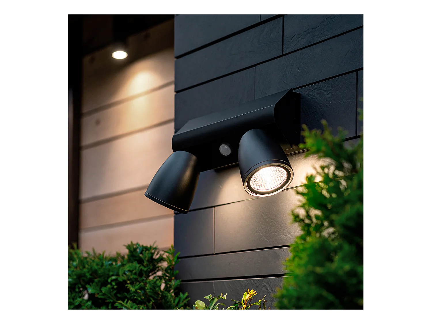 Applique Murale Extérieure LED 12W Aluminium avec Détecteur de Mouvement PIR Abel Large Deux Spots Noir