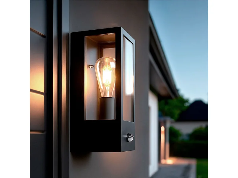 Applique Murale Extérieure Acier Inoxydable et Verre avec Détecteur de Mouvement Gakom Noir