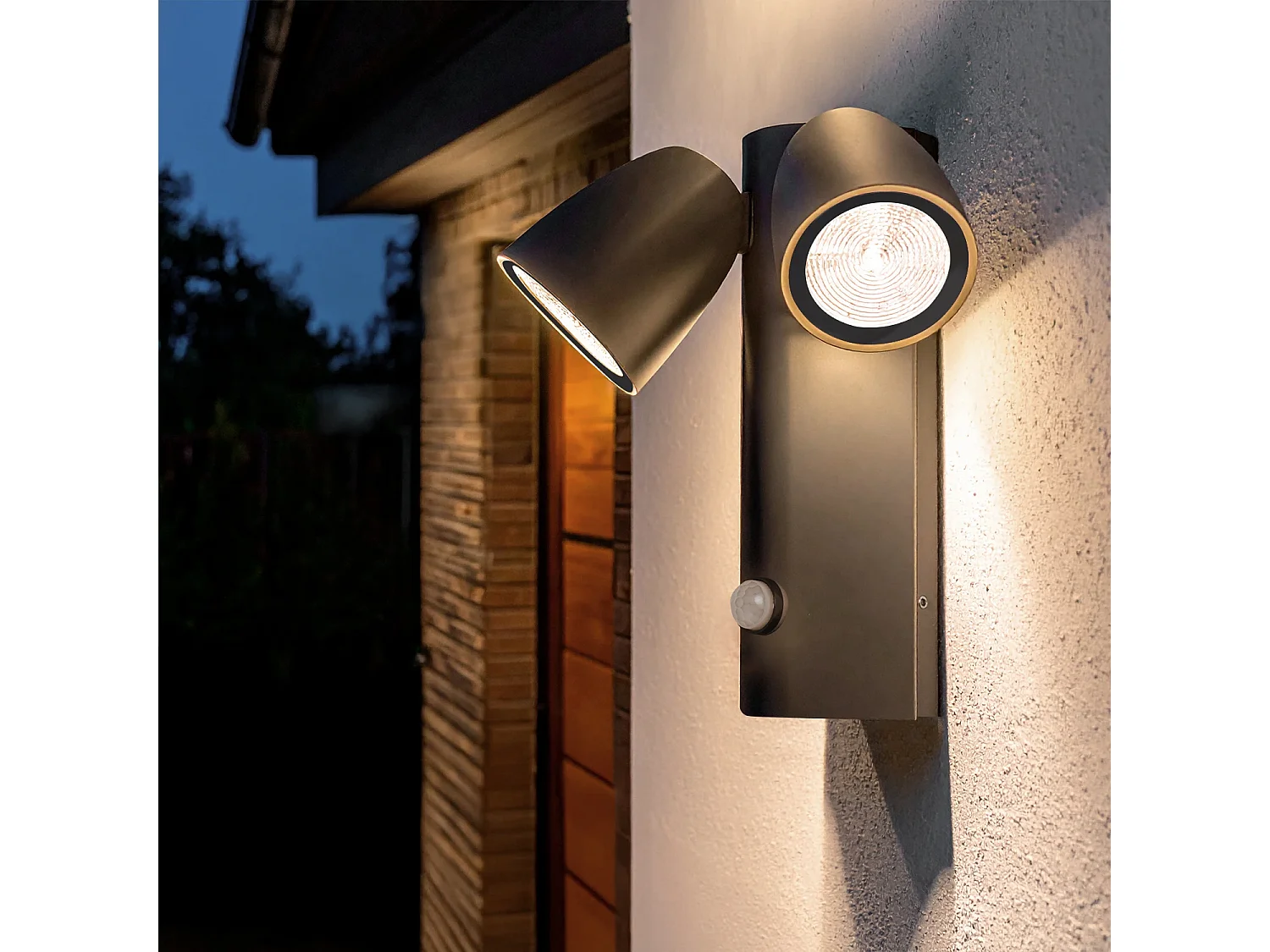 Aplique de Pared Exterior LED 12W Aluminio con Sensor de Movimiento PIR Abel Dos Focos Gris Oscuro