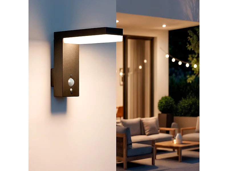 Applique da Parete per Esterni Solare LED 2W in Alluminio con Sensore di Movimento Goran Nero
