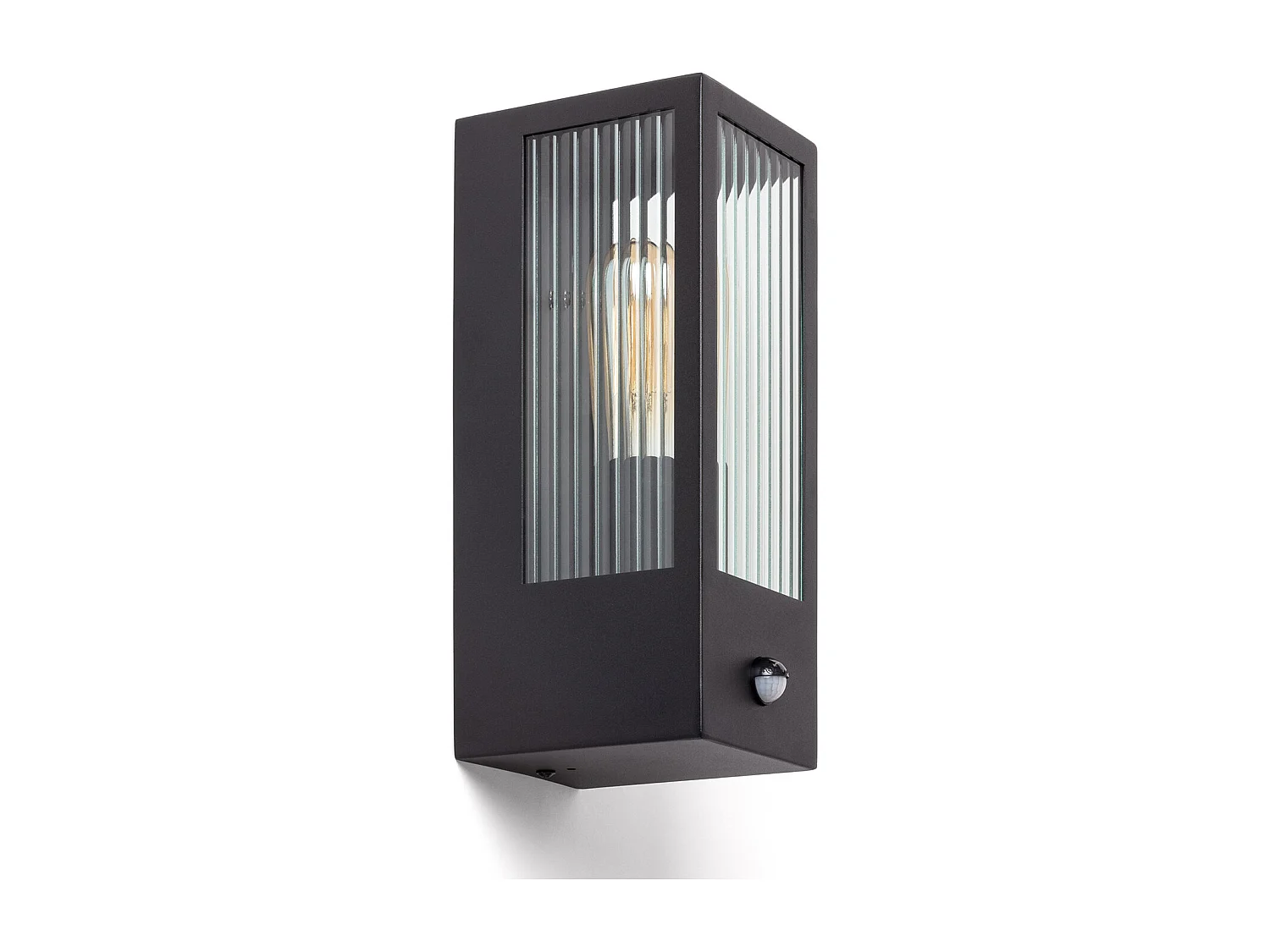 Aplique de Pared Exterior Acero Inoxidable y Cristal Texturizado con Detector de Movimiento Gakom Negro