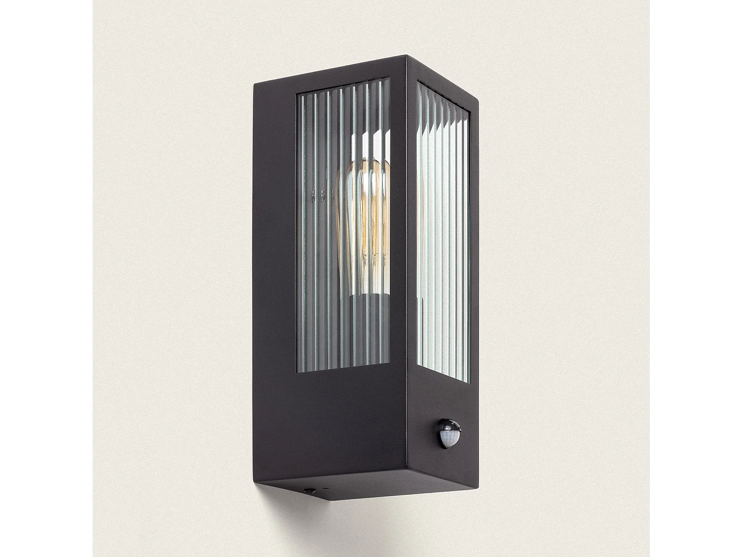 Aplique de Pared Exterior Acero Inoxidable y Cristal Texturizado con Detector de Movimiento Gakom Negro