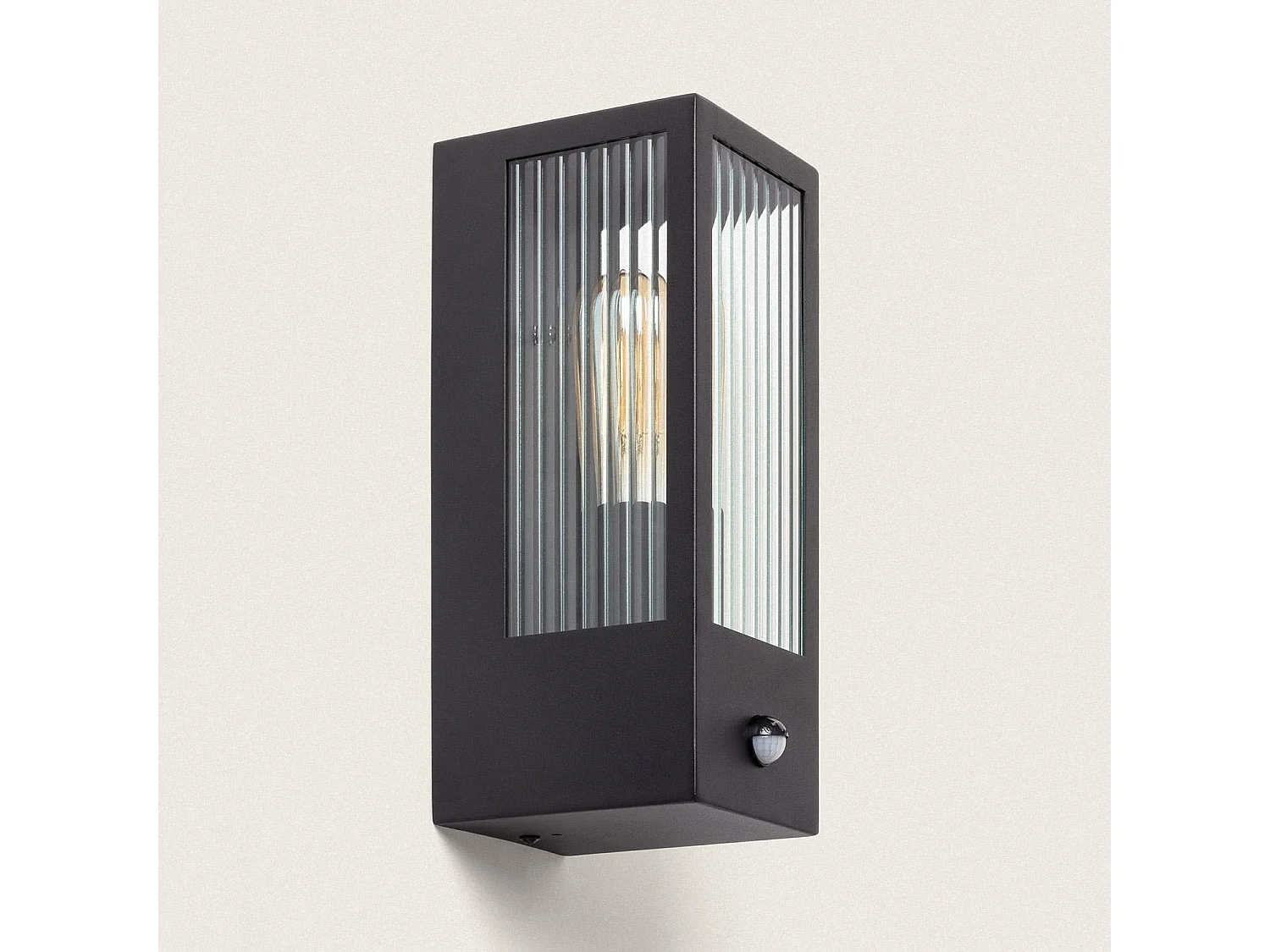 Aplique de Pared Exterior Acero Inoxidable y Cristal Texturizado con Detector de Movimiento Gakom Negro