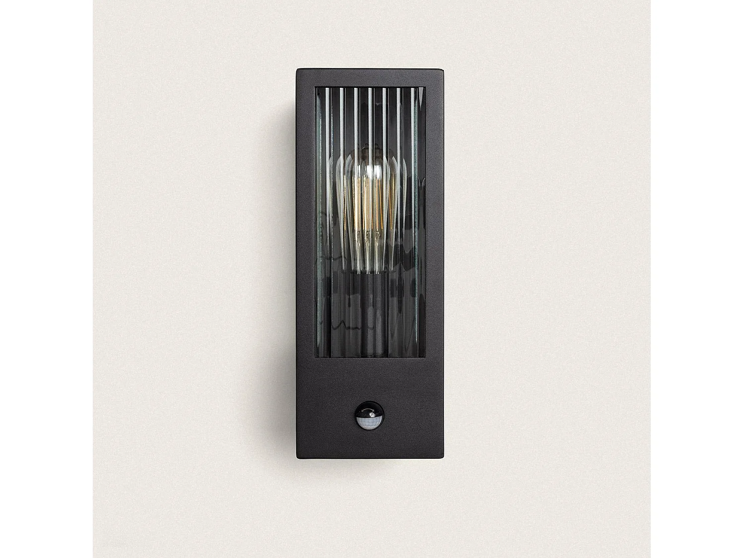 Aplique de Pared Exterior Acero Inoxidable y Cristal Texturizado con Detector de Movimiento Gakom Negro
