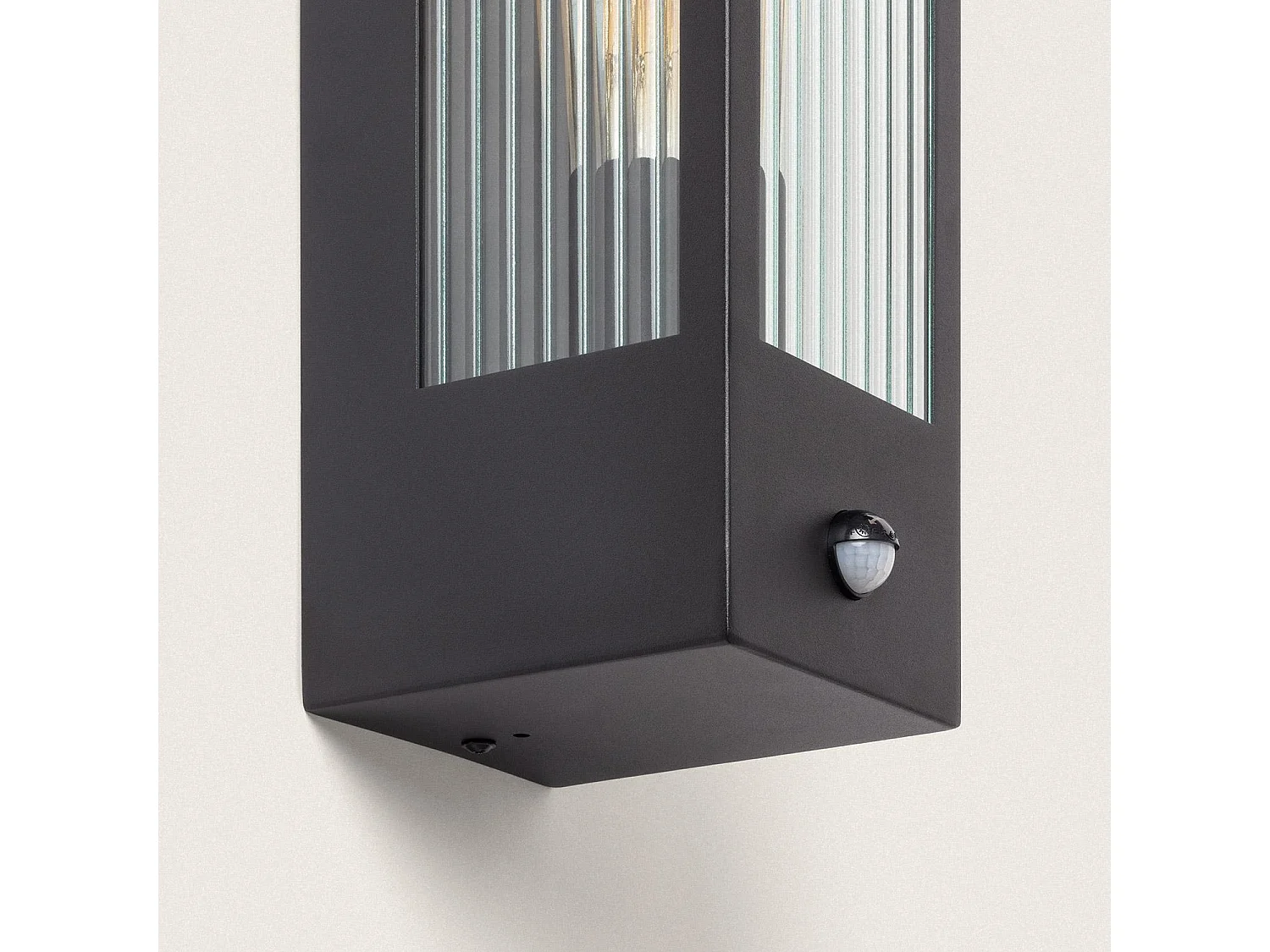 Aplique de Pared Exterior Acero Inoxidable y Cristal Texturizado con Detector de Movimiento Gakom Negro