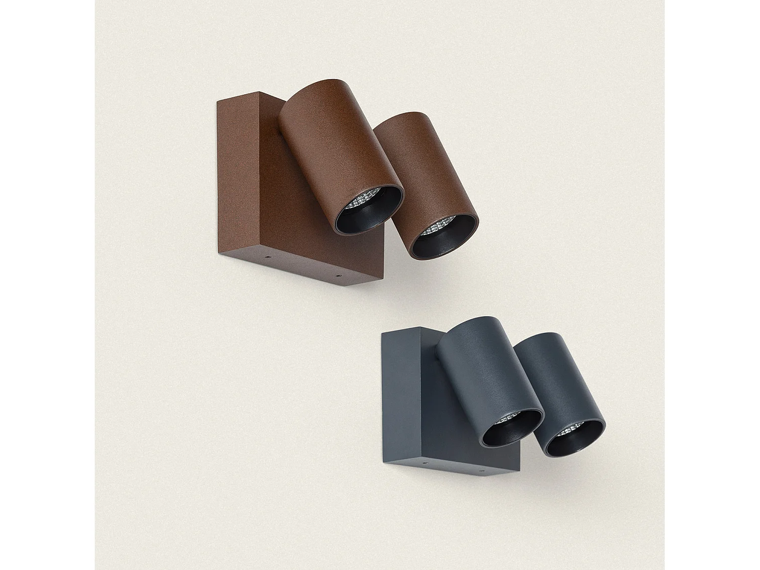 Applique da Parete per Esterni LED 18W Alluminio CCT Selezionabile Due Faretti Kuriya Ossido