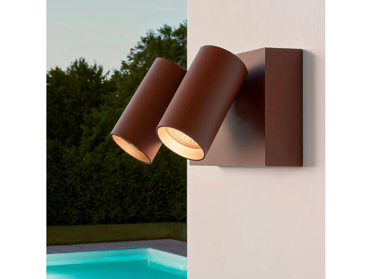 Applique da Parete per Esterni LED 18W Alluminio CCT Selezionabile Due Faretti Kuriya Ossido