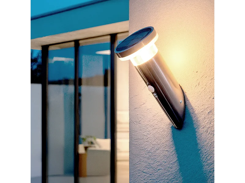 Aplique de Pared Exterior Solar LED 1,5W Acero Inoxidable con Sensor de Movimiento Basil Plateado