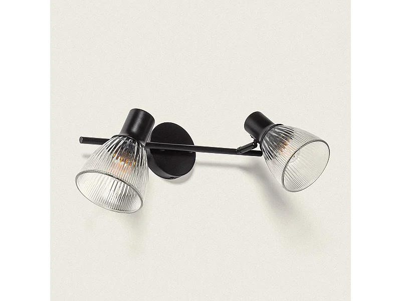 Applique Murale Métal et Verre Aron 2 Spots Noir