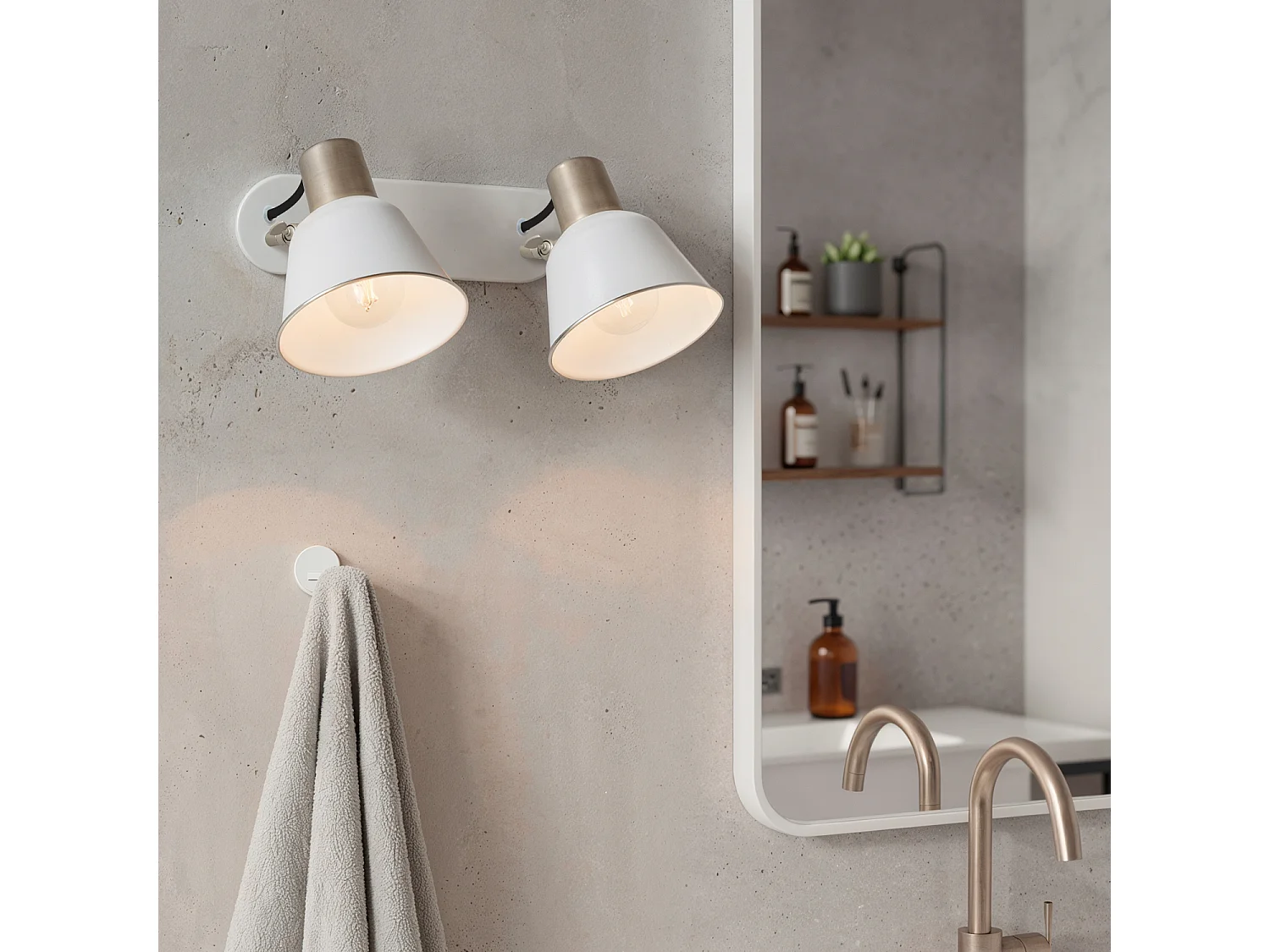Lampe Murale Salle de Bain Métal 2 Spots Birzay Blanc
