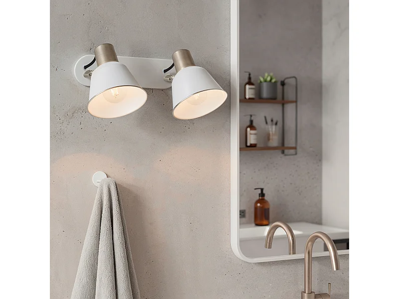 Lampe Murale Salle de Bain Métal 2 Spots Birzay Blanc