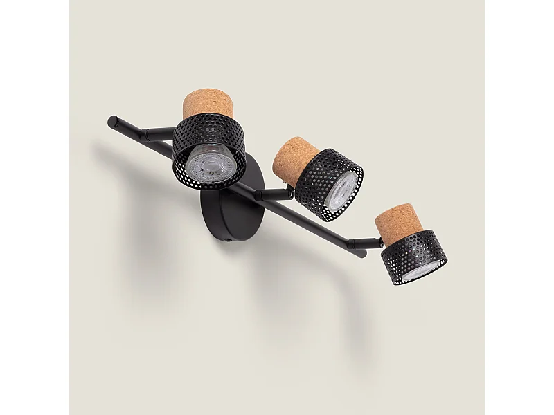 Lampe Murale Métal et Liège Trois Spots Liksy Noir