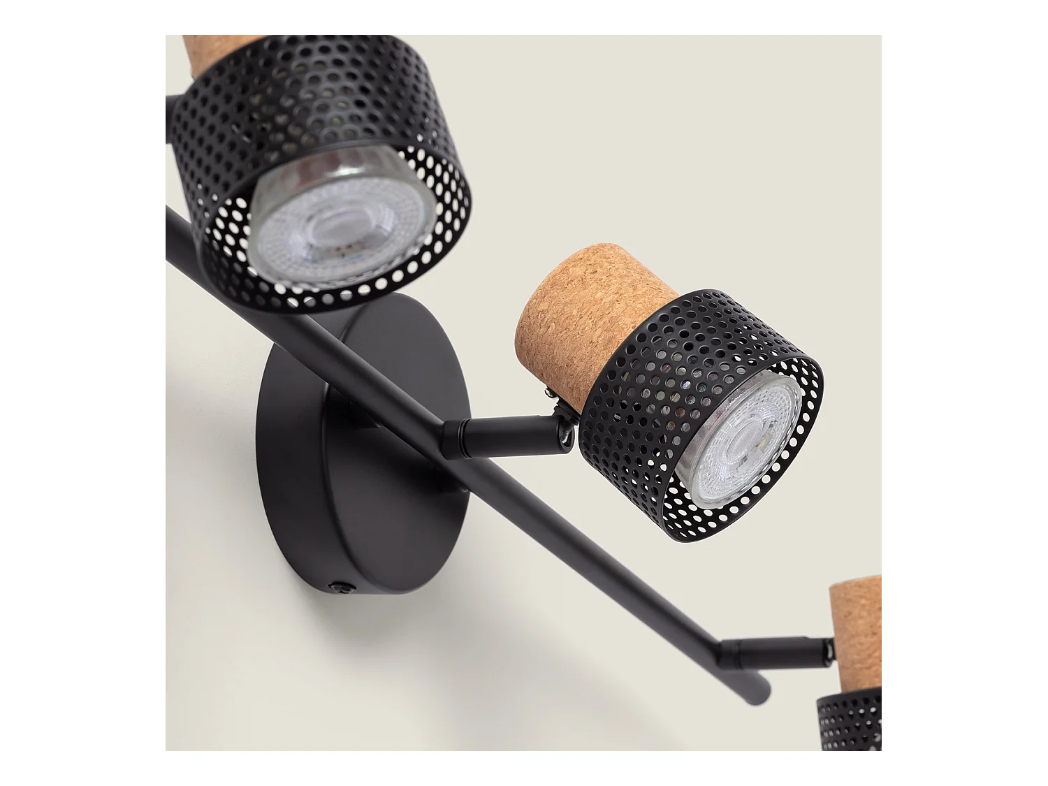 Lampe Murale Métal et Liège Trois Spots Liksy Noir