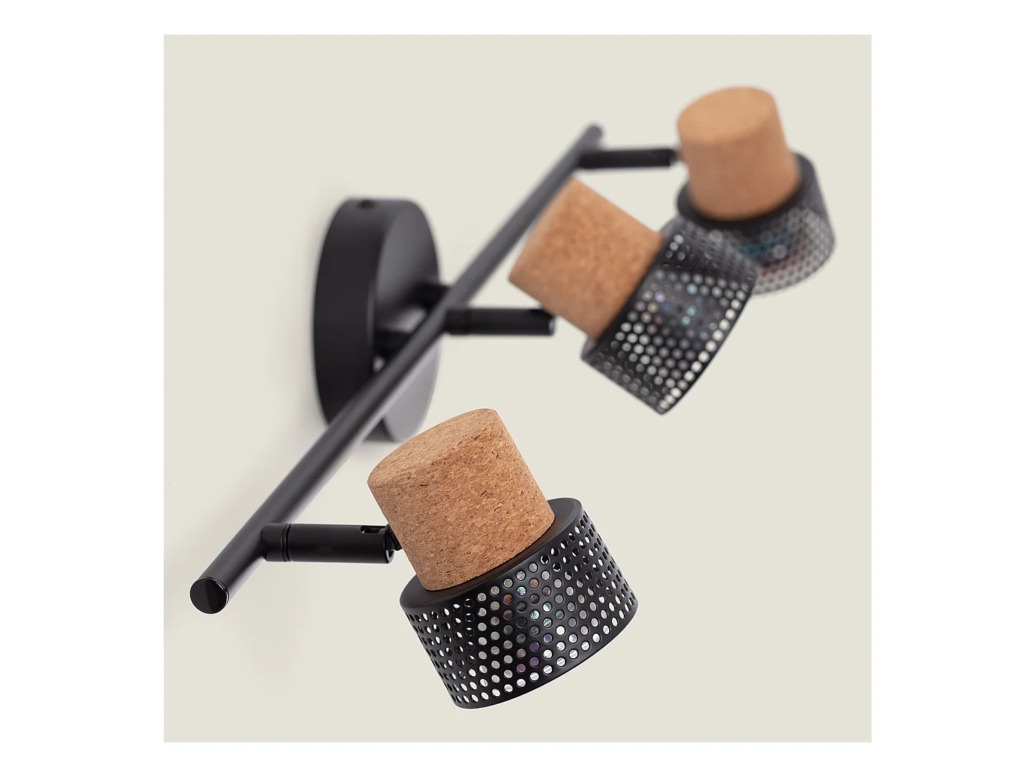 Lampe Murale Métal et Liège Trois Spots Liksy Noir