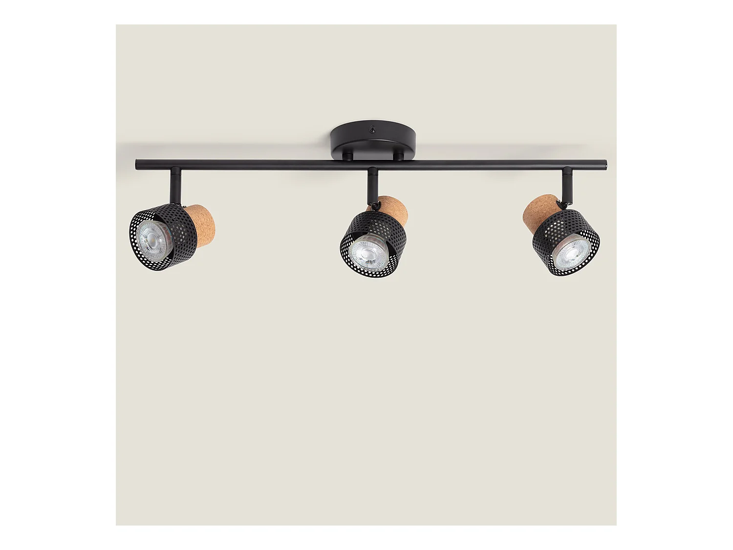 Lampe Murale Métal et Liège Trois Spots Liksy Noir