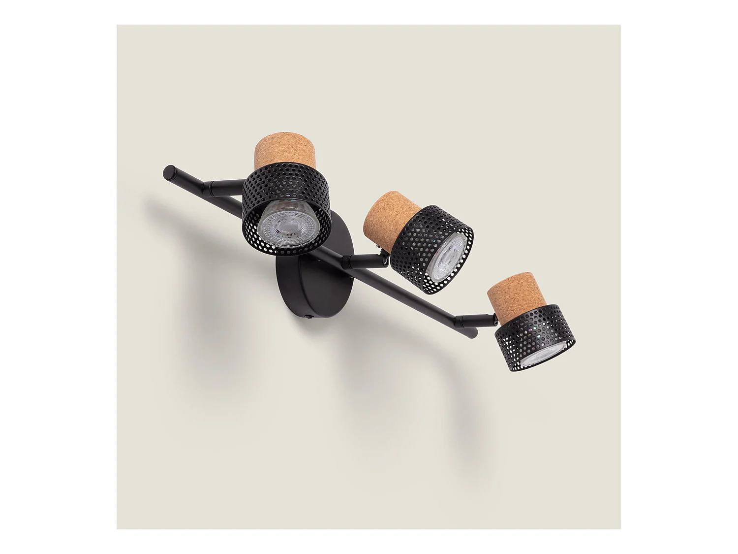 Lampe Murale Métal et Liège Trois Spots Liksy Noir