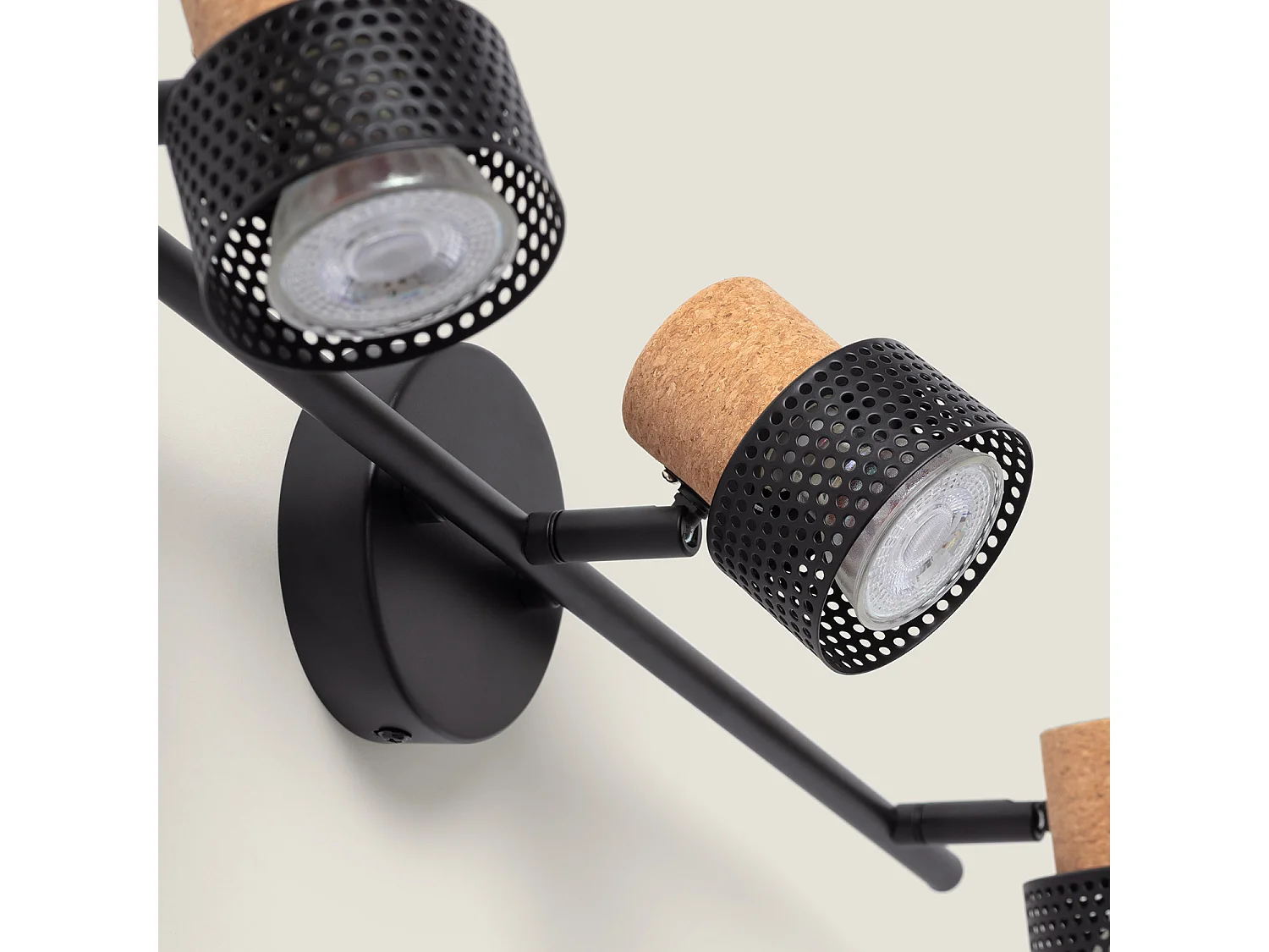 Lampe Murale Métal et Liège Trois Spots Liksy Noir