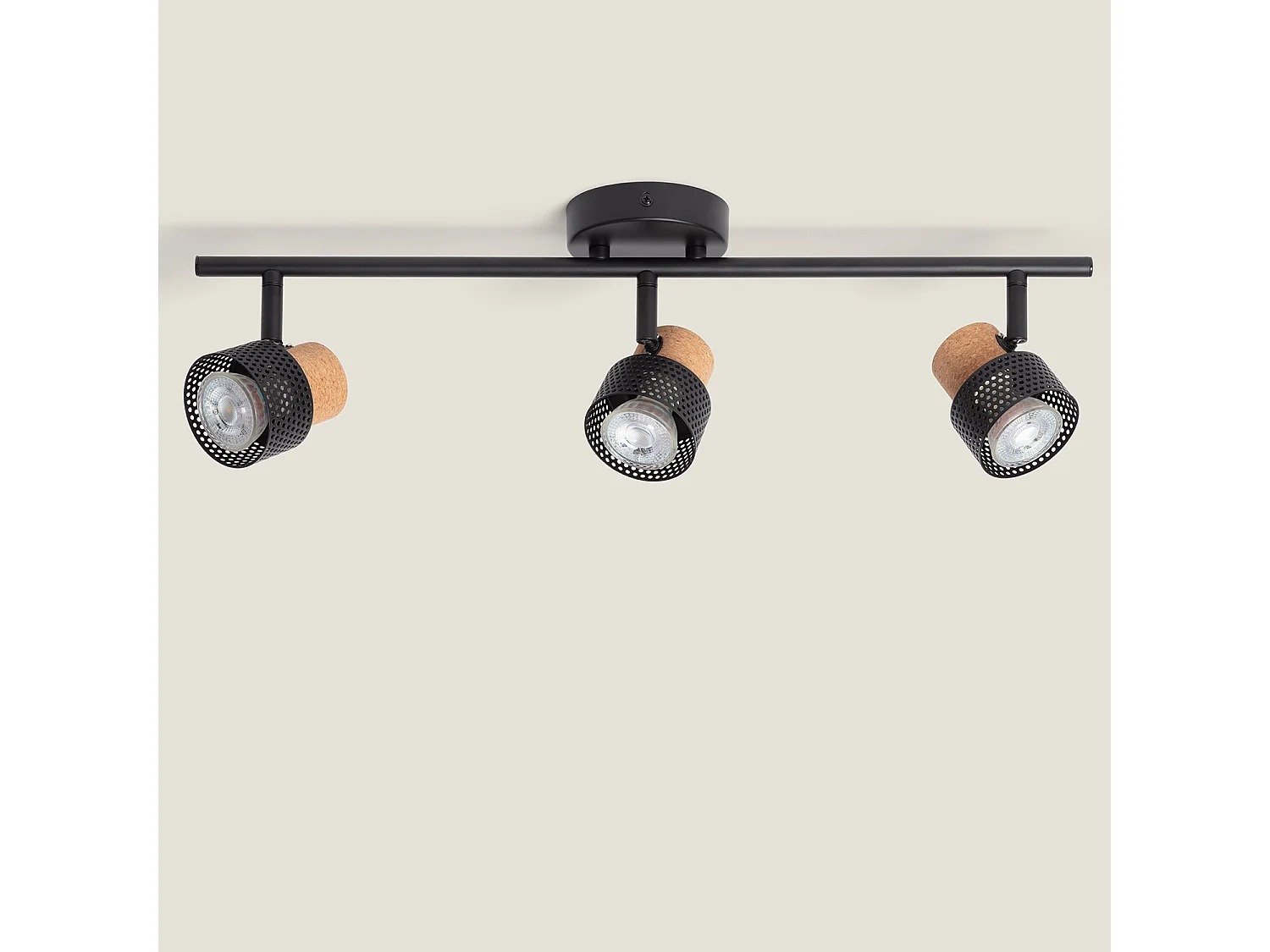 Lampe Murale Métal et Liège Trois Spots Liksy Noir
