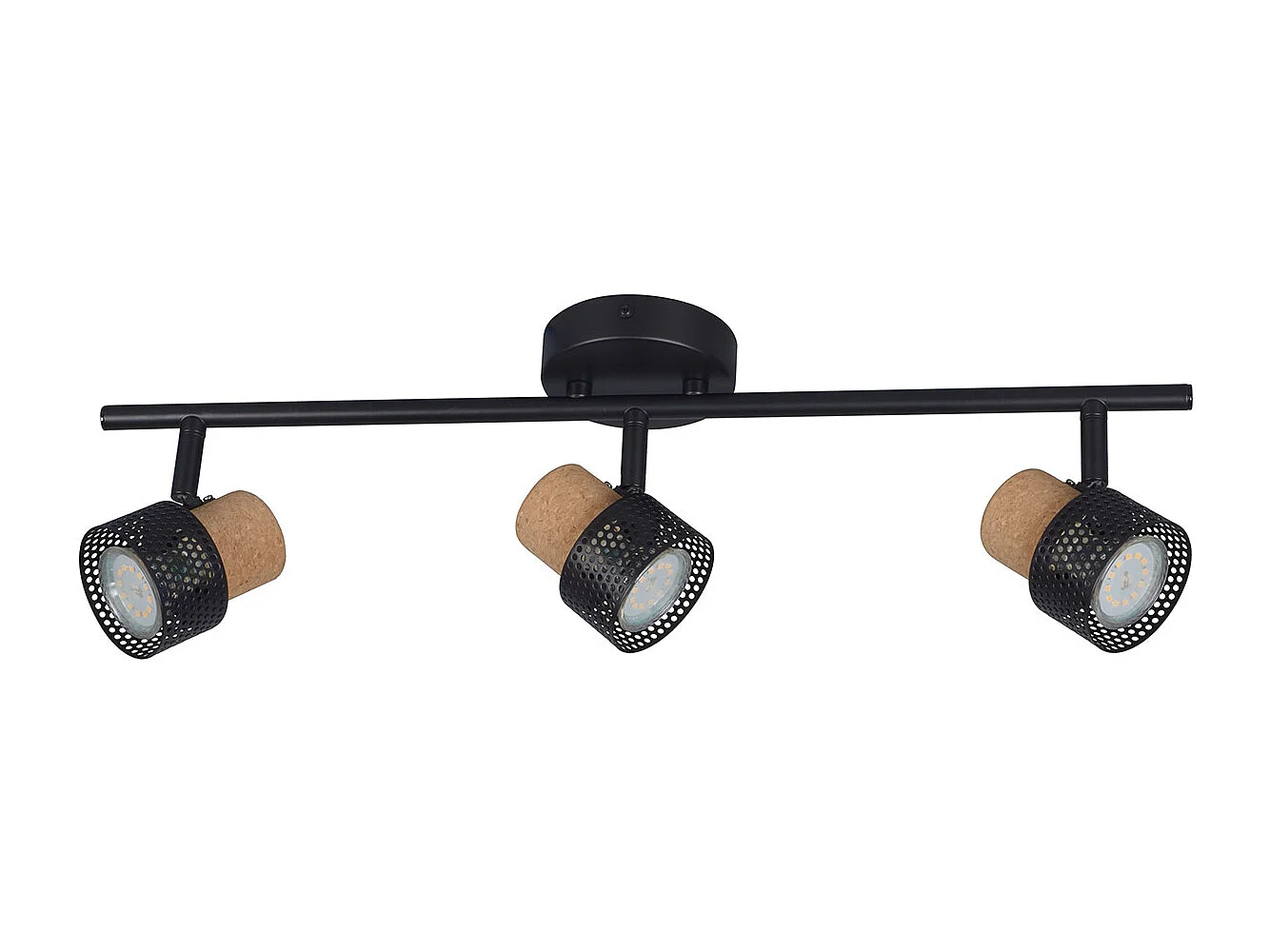 Lampe Murale Métal et Liège Trois Spots Liksy Noir