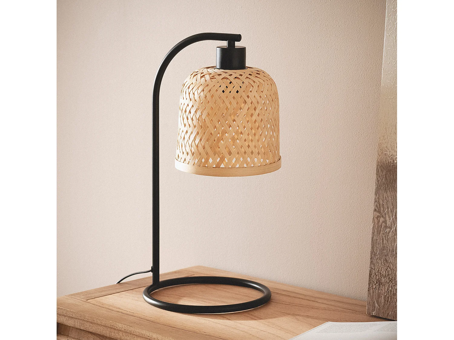 Lampada da Tavolo in Metallo e Bambù Adola Naturale