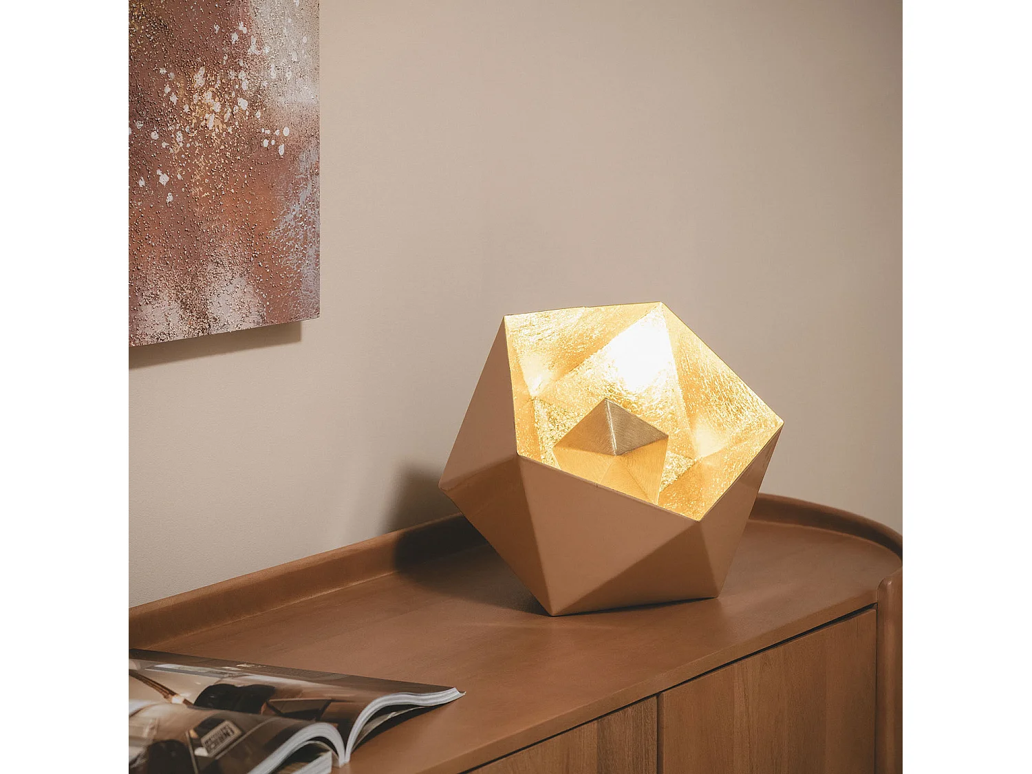 Lámpara de Mesa Metal Gold Elia Beige