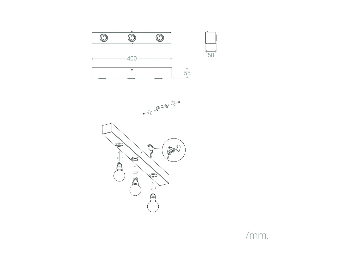Lampe Murale Salle de Bain Métal 3 Spots Aizkra Noir