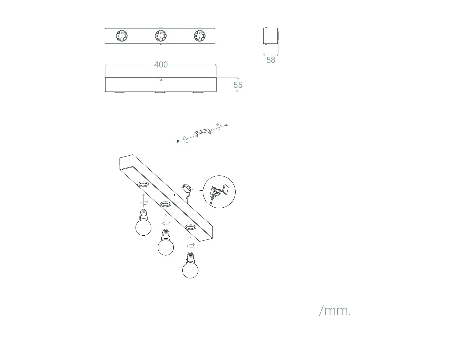 Lampe Murale Salle de Bain Métal 3 Spots Aizkra Noir