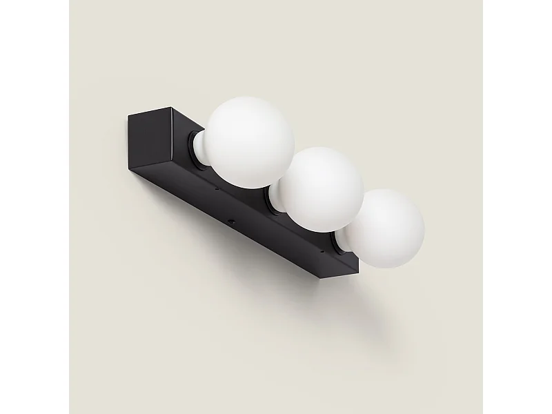 Lampe Murale Salle de Bain Métal 3 Spots Aizkra Noir
