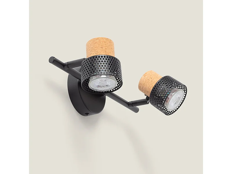 Lámpara de Pared Metal y Corcho Dos Focos Liksy Negro