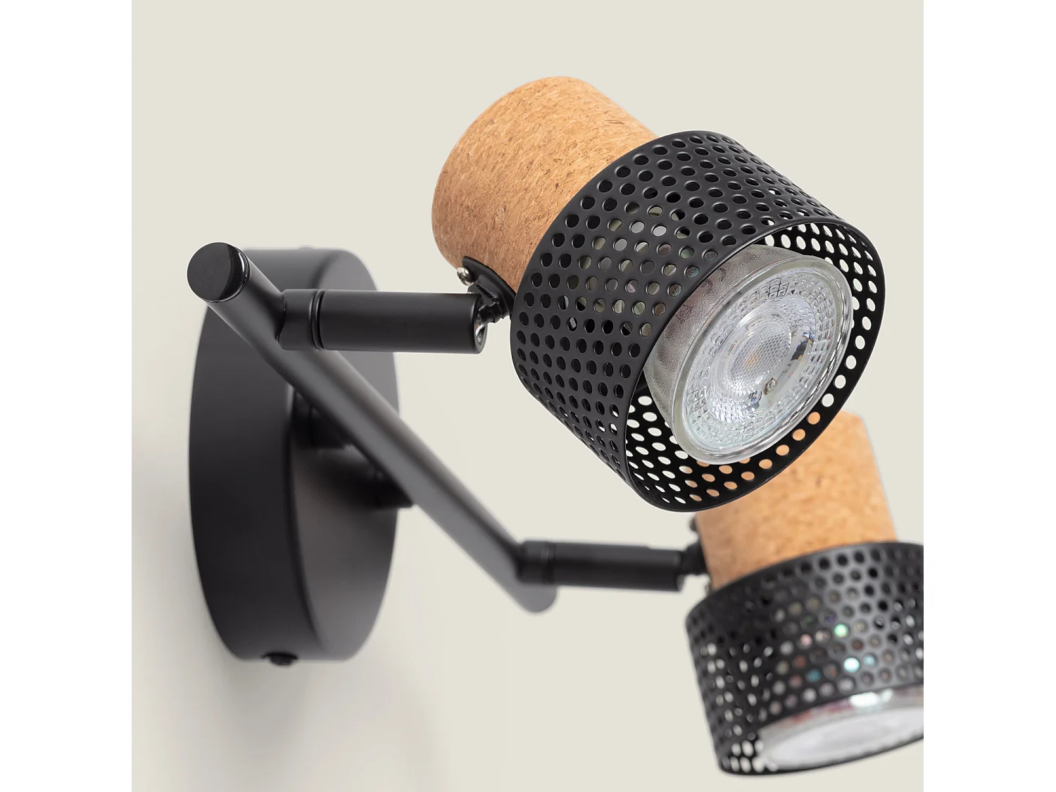 Lampe Murale Métal et Liège Deux Spots Liksy Noir