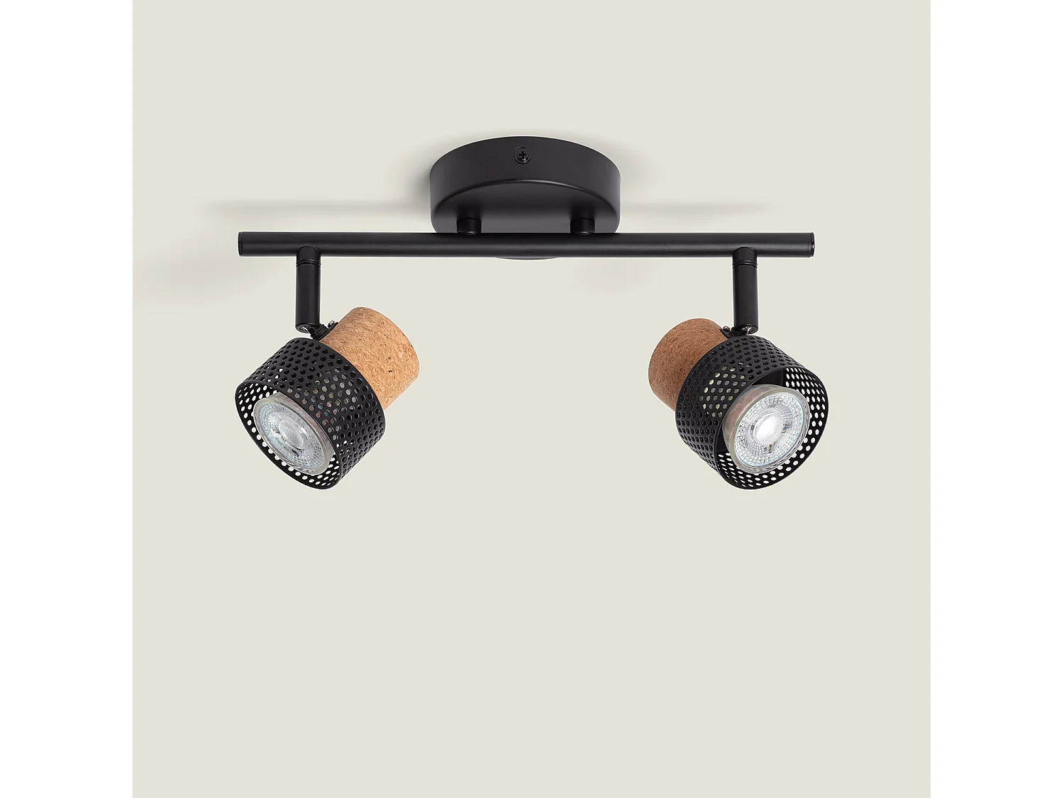 Lampe Murale Métal et Liège Deux Spots Liksy Noir
