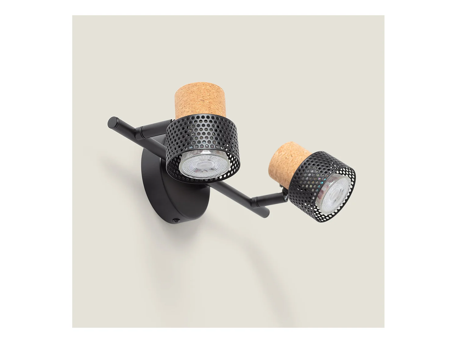 Lampe Murale Métal et Liège Deux Spots Liksy Noir