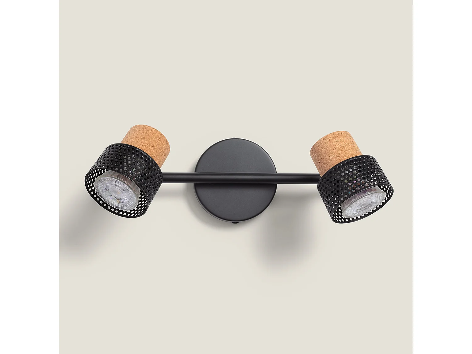 Lampe Murale Métal et Liège Deux Spots Liksy Noir