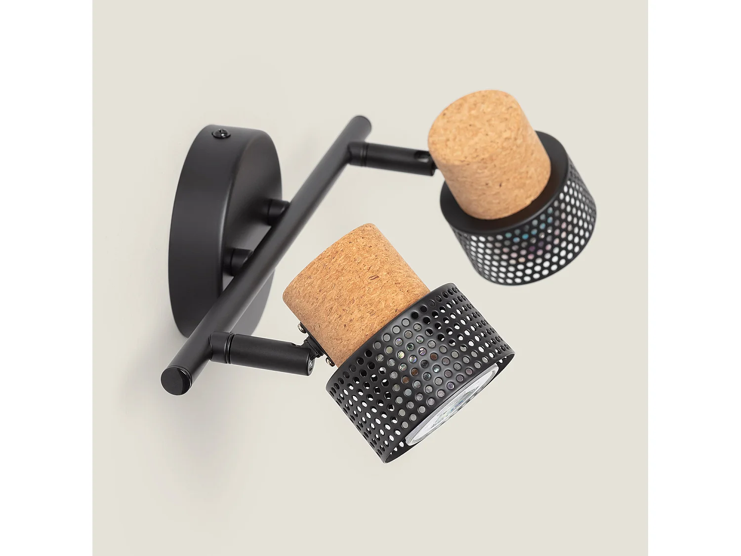 Lámpara de Pared Metal y Corcho Dos Focos Liksy Negro