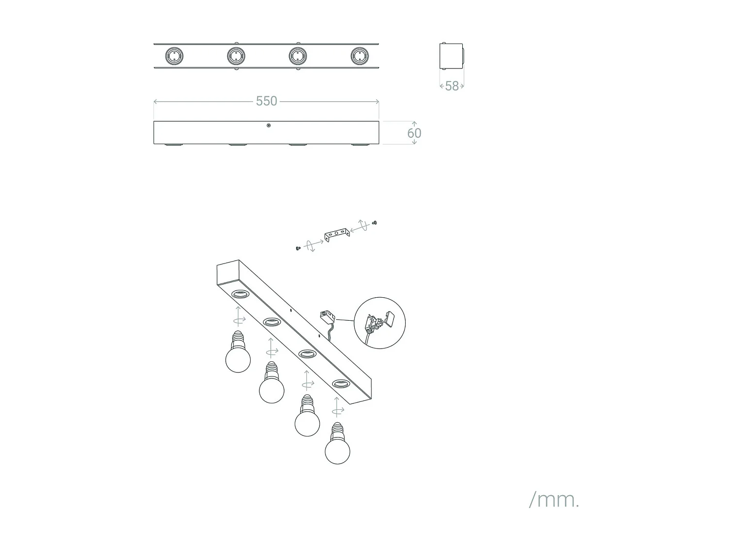 Lampada da Parete Bagno Metallo 4 Faretti Aizkra Nero