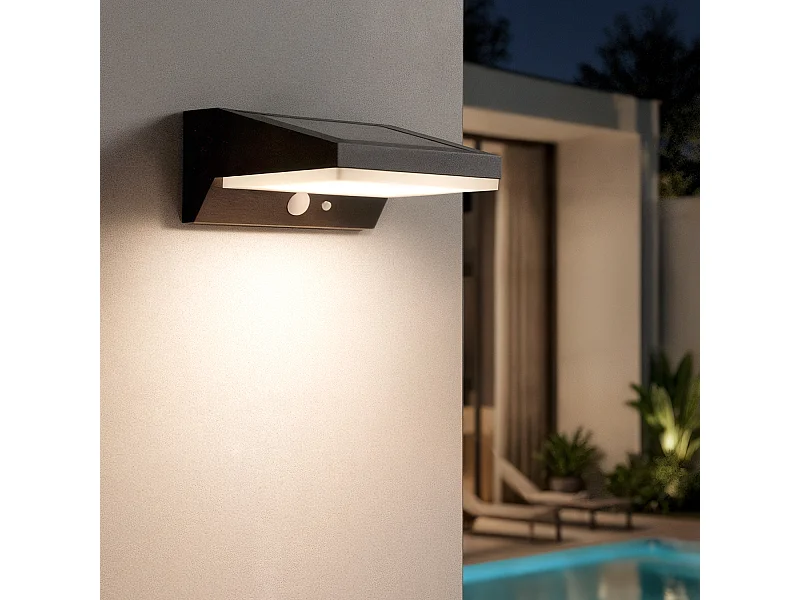 Applique da Parete per Esterni Solare LED 5W Alluminio con Sensore di Movimento Ivar Nero