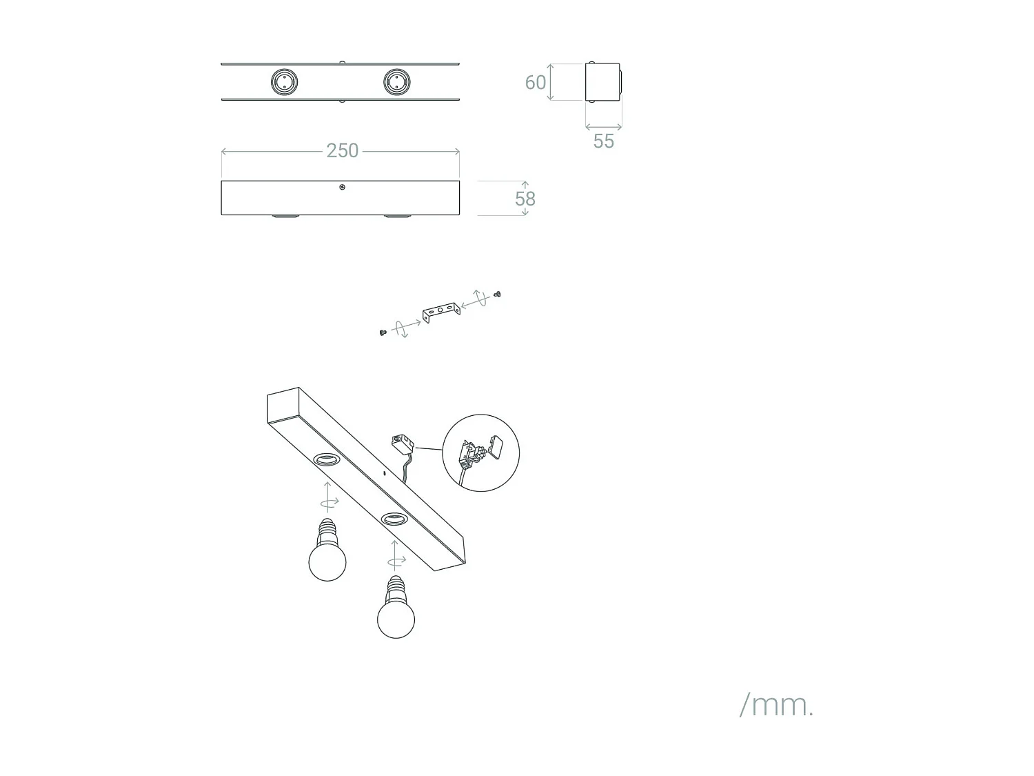 Lampe Murale Salle de Bain Métal 2 Spots Aizkra Noir