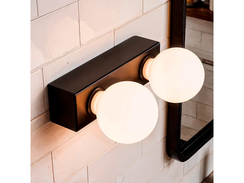 Lampe Murale Salle de Bain Métal 2 Spots Aizkra Noir