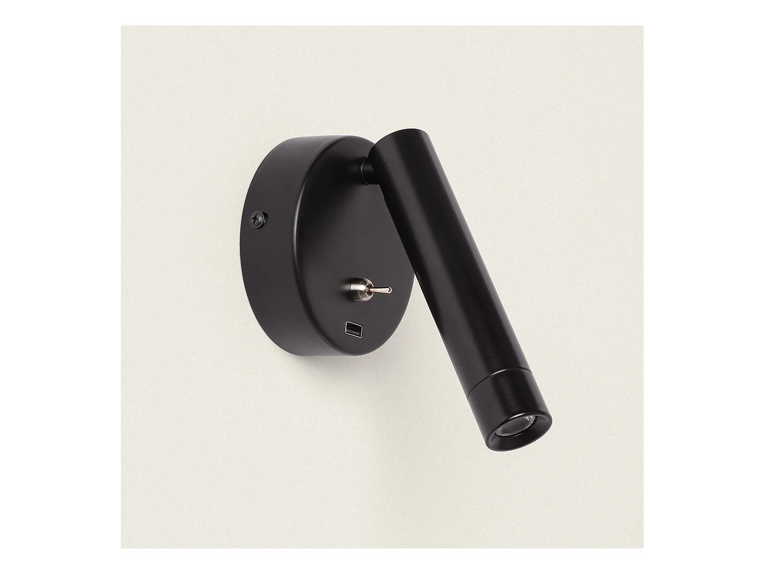 Lámpara de Pared con Luz de Lectura LED 2.5W Aluminio y Puerto USB Gazny Negro Mate