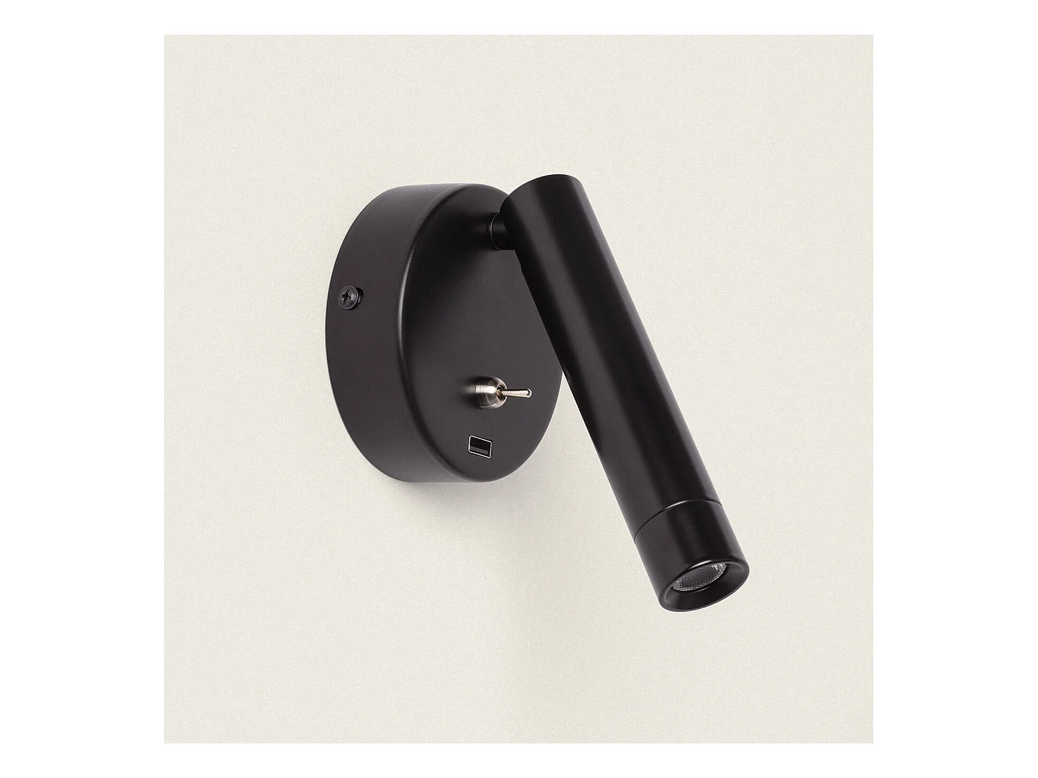 Lampe Murale LED 2.5W Ronde Aluminium avec Port USB Gazny Noir mat