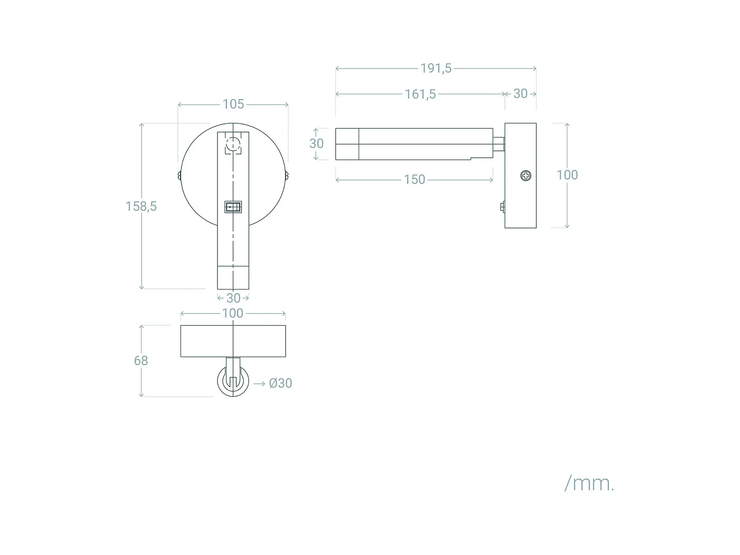 Lampe Murale LED 2.5W Ronde Aluminium avec Port USB Gazny Noir mat