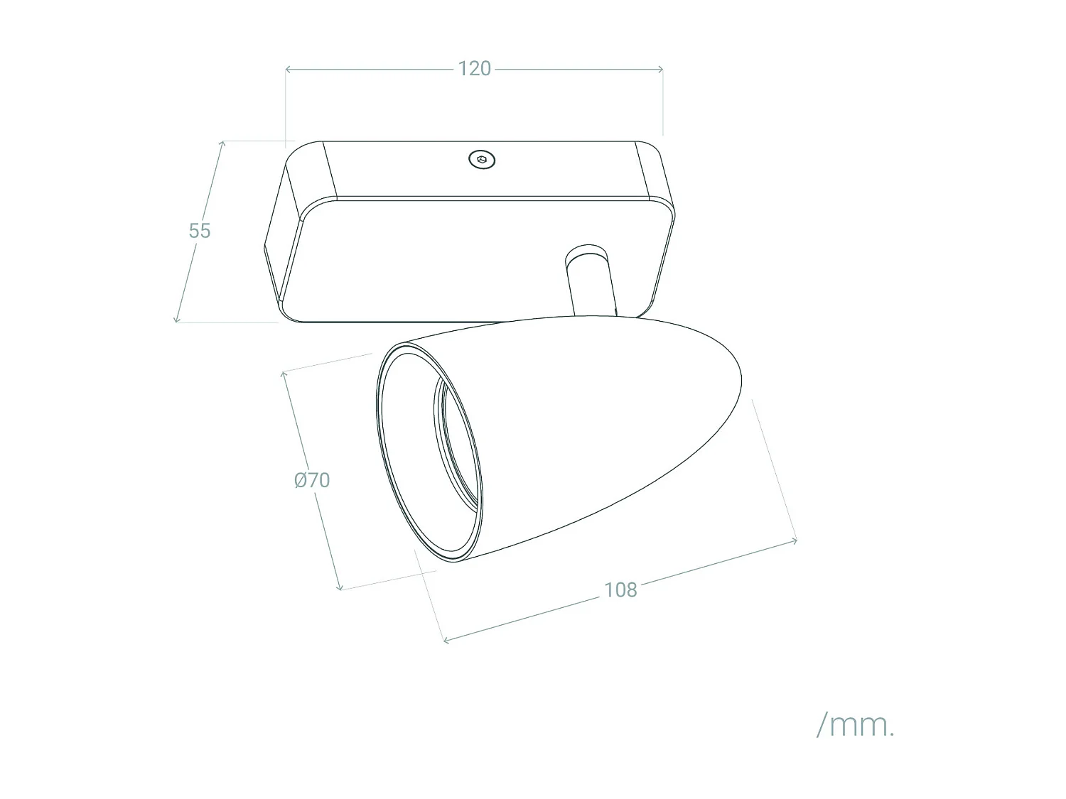 Applique Aluminium Rectangulaire Adrien 1 Spot Gris Pierre