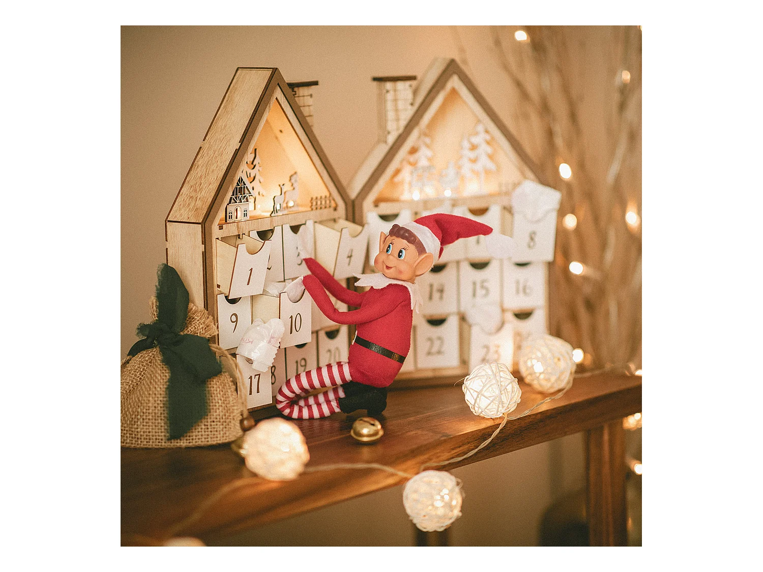 Calendario dell'Avvento LED con Batteria Joulud Naturale