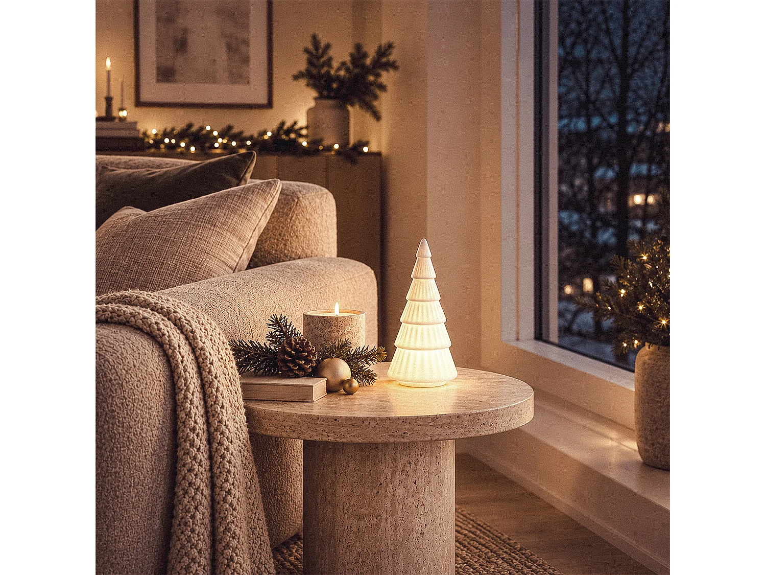 Árbol de Navidad LED con Batería Cerámica Schnee Blanco