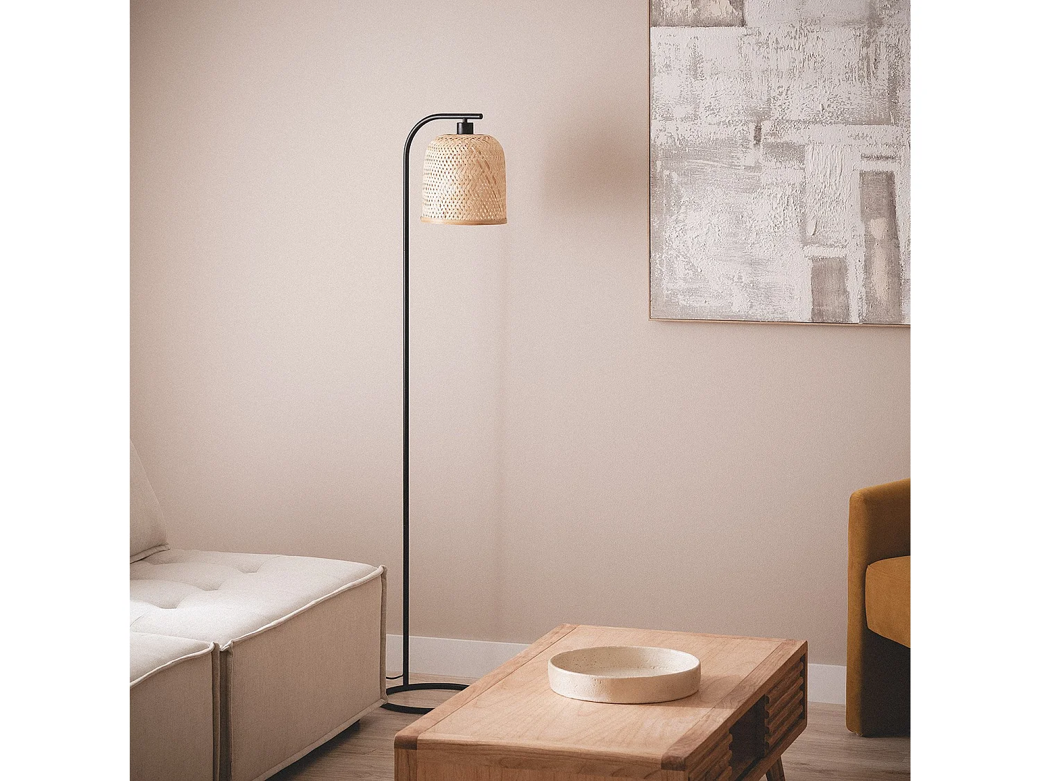 Lampadaire Métal et Bambou Adola Naturel