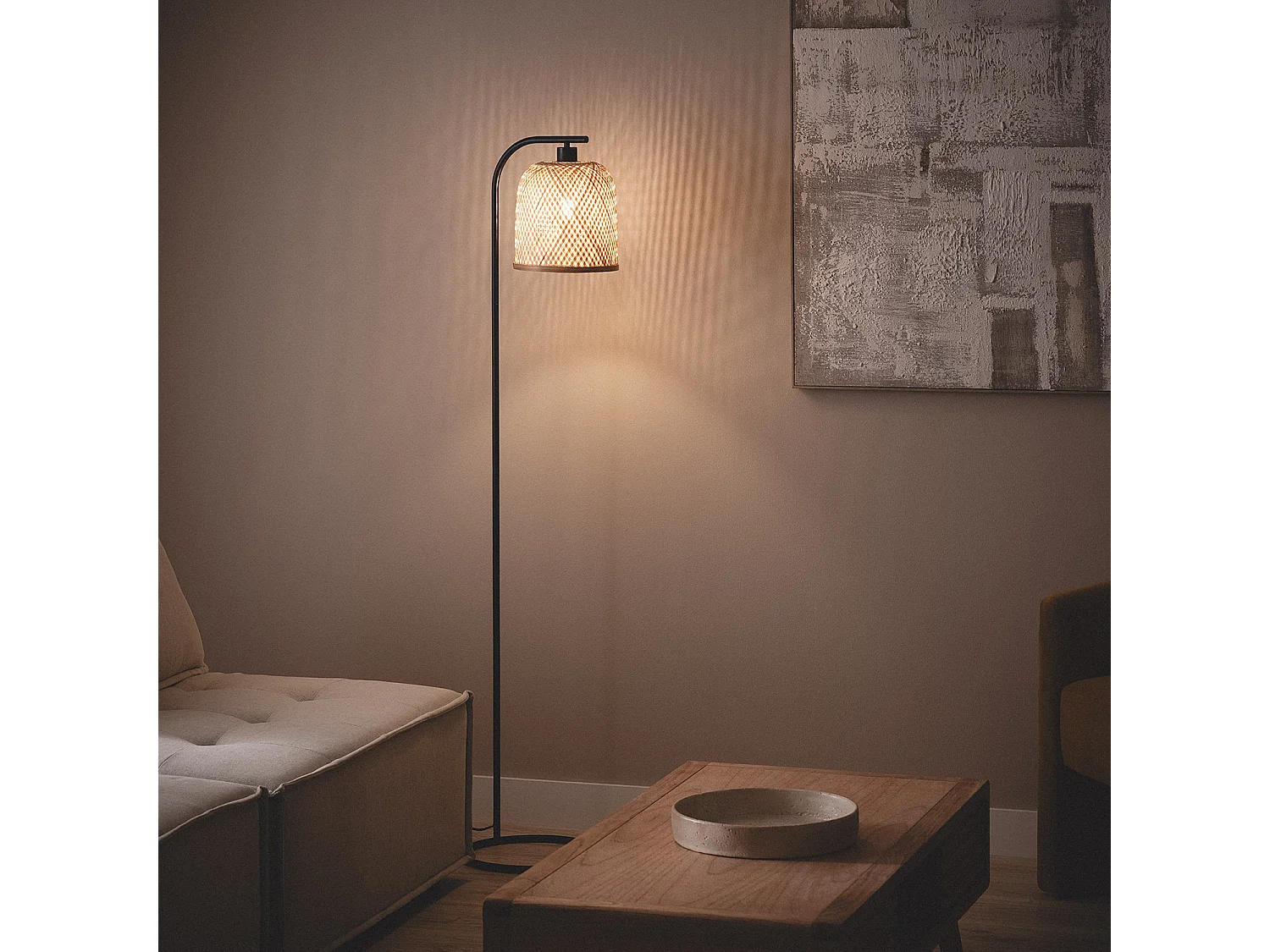 Lampadaire Métal et Bambou Adola Naturel